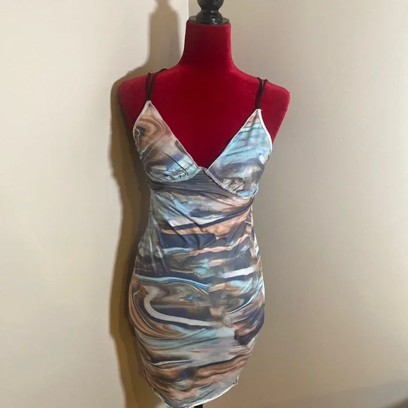 SHEIN Body-con Multicolor Mini Marble Print Cami Dress - Picture 3 of 7